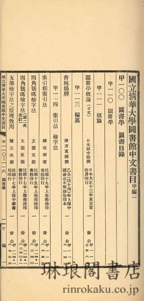 国立清華大学図書館中文書目甲編 付書名・著者索引